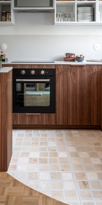 Geometric terrazzo kitchen floor